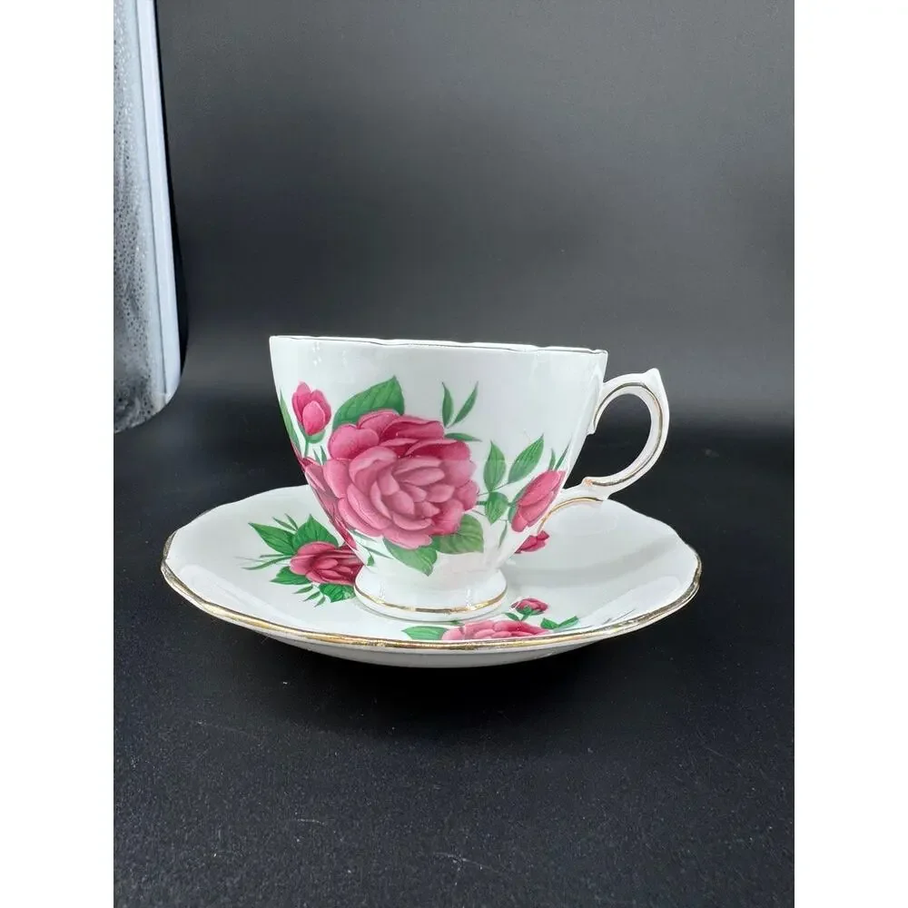 3 Vintage English Bone China Teacup Saucer Sets Royal Vale Colclough Queen Anne